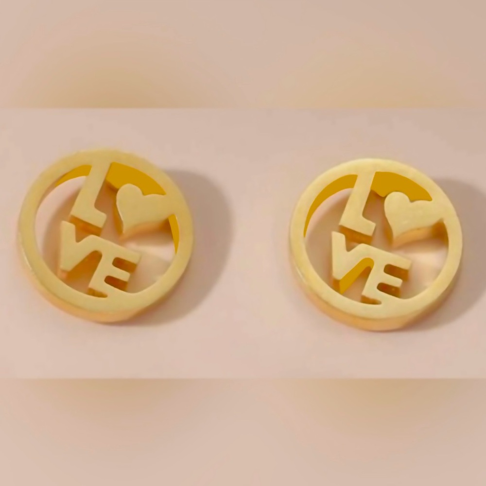 “LOVE” Letters Heart Gold Stainless Steel Cut-Out Circle Romance Mini Tiny Studs - Picture 5 of 11